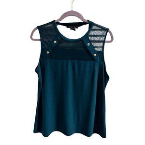 👗 2/$30 Adele & May XL Sleeveless Dark Teal Mesh Panel Top With Button Accents